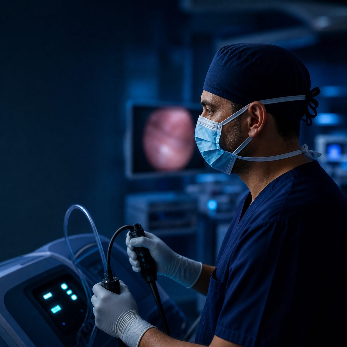 Urologista executando a técnica